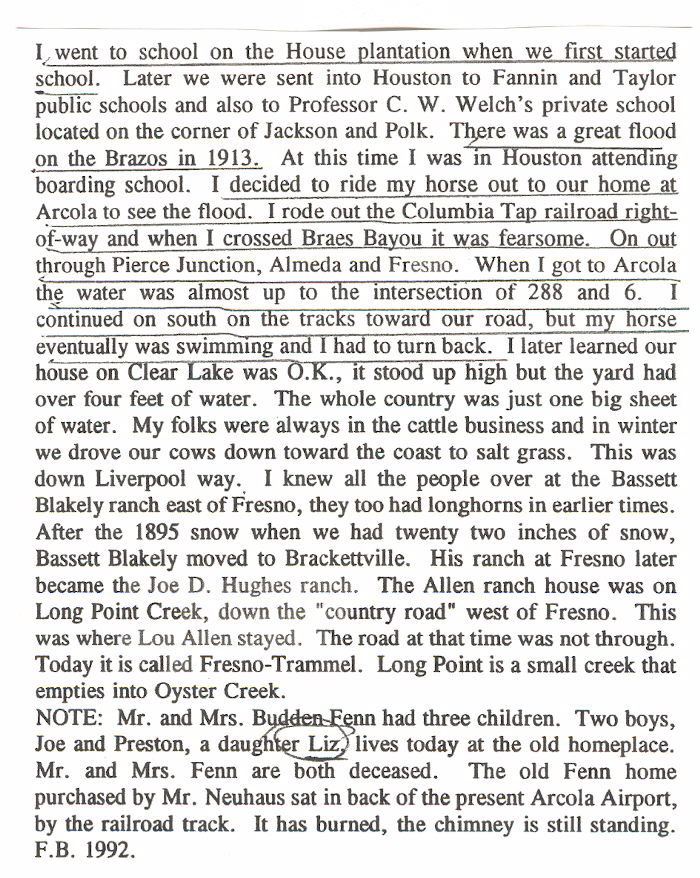 Recolections of Budden Fenn continued.